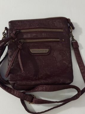 Stone Mountain Accessories Deep Burgundy Floral Embossed Crossbody